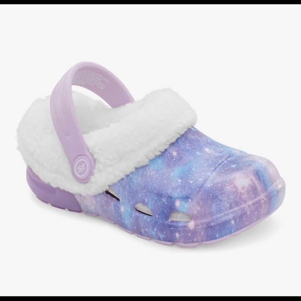 Stride Rite Kids Galaxy Print Faux-Fur Clog - Purple & White